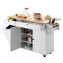 VEVOR Carrito de Cocina con Isla y Almacenamiento, con Ruedas, Abatible, 2 Cajones, Cubo de Basura, Portacuchillos, Especiero y Toallero, Mesa para Comedor y Despensa, 153 x 70 x 90 cm, Blanco