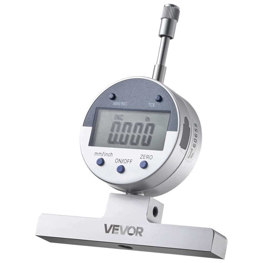 VEVOR Medidor de Profundidad de Alta Precisión, Rango de Medición de 0 a 558,8 mm, Resolución de 0,01 mm, Kit de Indicador Digital con 6 Varillas 4 Yunques, Herramienta para Ranuras Escalones Agujeros