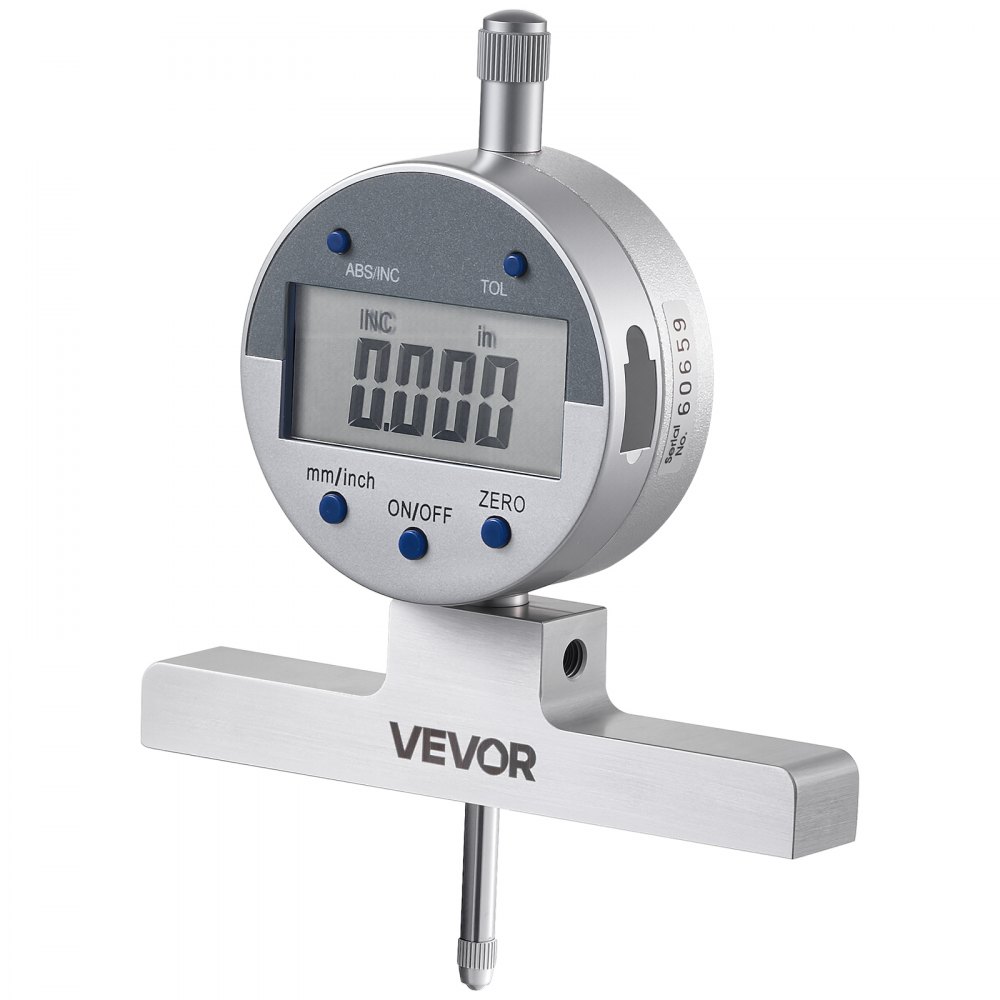 VEVOR Medidor de Profundidad de Alta Precisión, Rango de Medición de 0 a 558,8 mm, Resolución de 0,01 mm, Kit de Indicador Digital con 6 Varillas 4 Yunques, Herramienta para Ranuras Escalones Agujeros