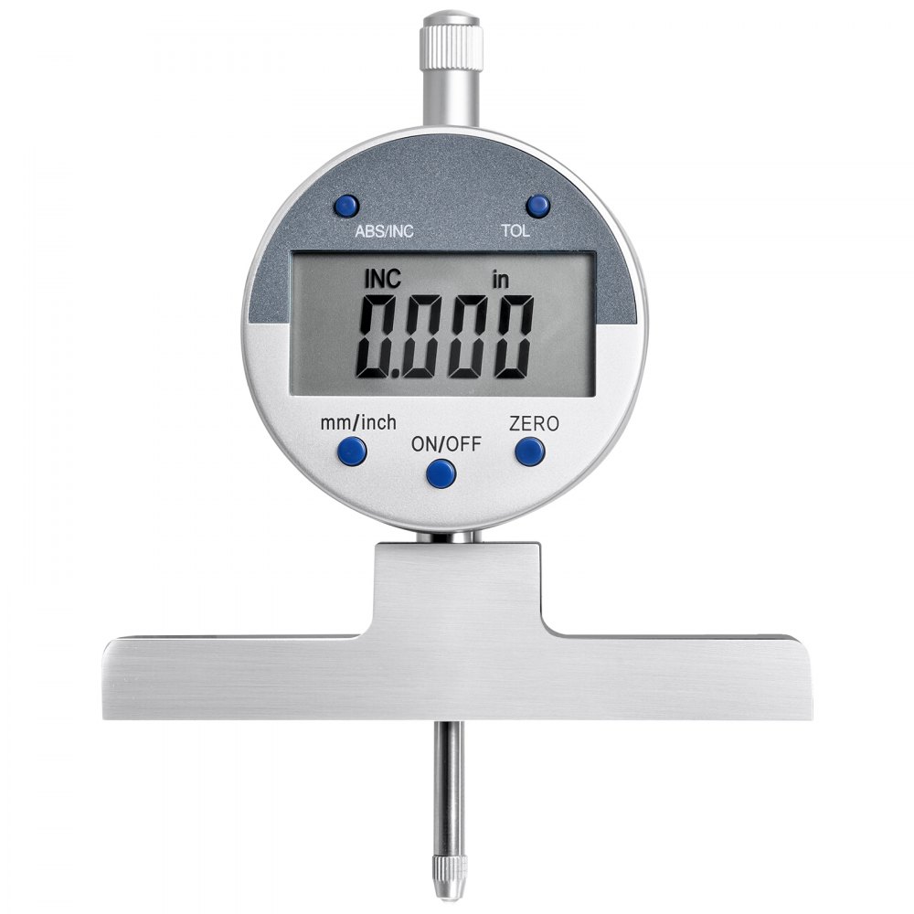 VEVOR Medidor de Profundidad de Alta Precisión, Rango de Medición de 0 a 558,8 mm, Resolución de 0,01 mm, Kit de Indicador Digital con 6 Varillas 4 Yunques, Herramienta para Ranuras Escalones Agujeros