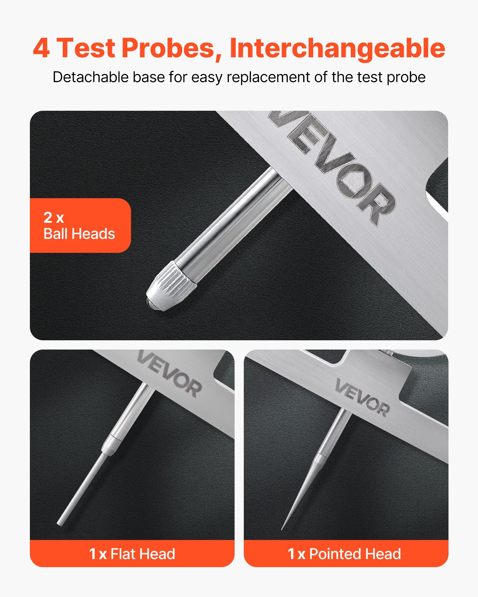 VEVOR Medidor de Profundidad de Alta Precisión, Rango de Medición de 0 a 558,8 mm, Resolución de 0,01 mm, Kit de Indicador Digital con 6 Varillas 4 Yunques, Herramienta para Ranuras Escalones Agujeros