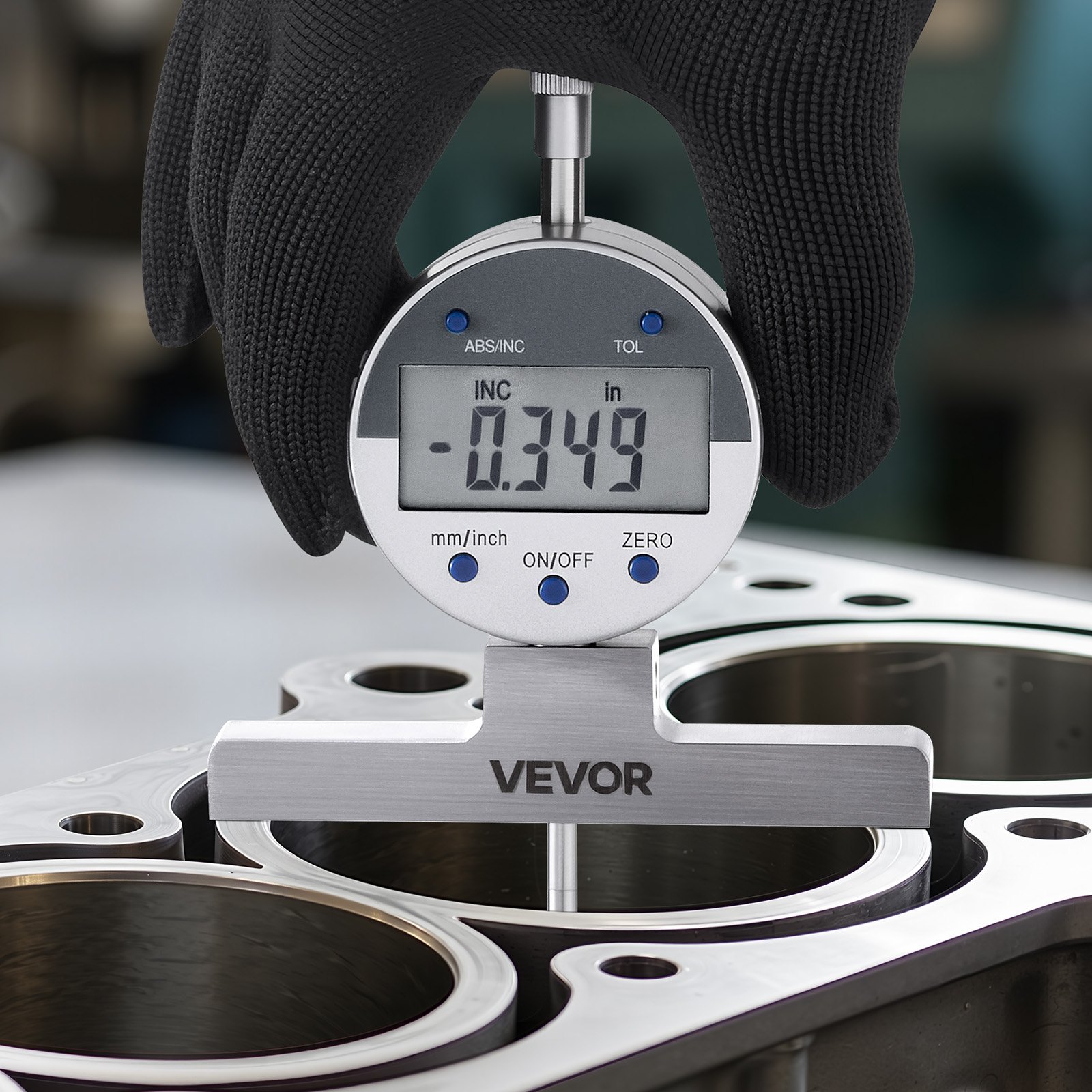 VEVOR Medidor de Profundidad de Alta Precisión, Rango de Medición de 0 a 558,8 mm, Resolución de 0,01 mm, Kit de Indicador Digital con 6 Varillas 4 Yunques, Herramienta para Ranuras Escalones Agujeros
