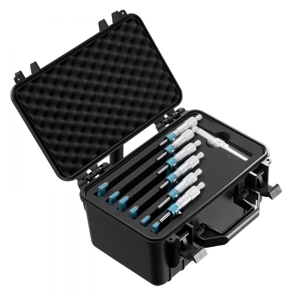 VEVOR Juego de 6 Micrómetros para Maquinista 0-15,24 cm, Precisión de 0,003 mm, Diseño Mecánico, Herramientas Profesionales con Estuche Protector, para Metalurgia e Ingeniería, 270 x 140 x 22 mm