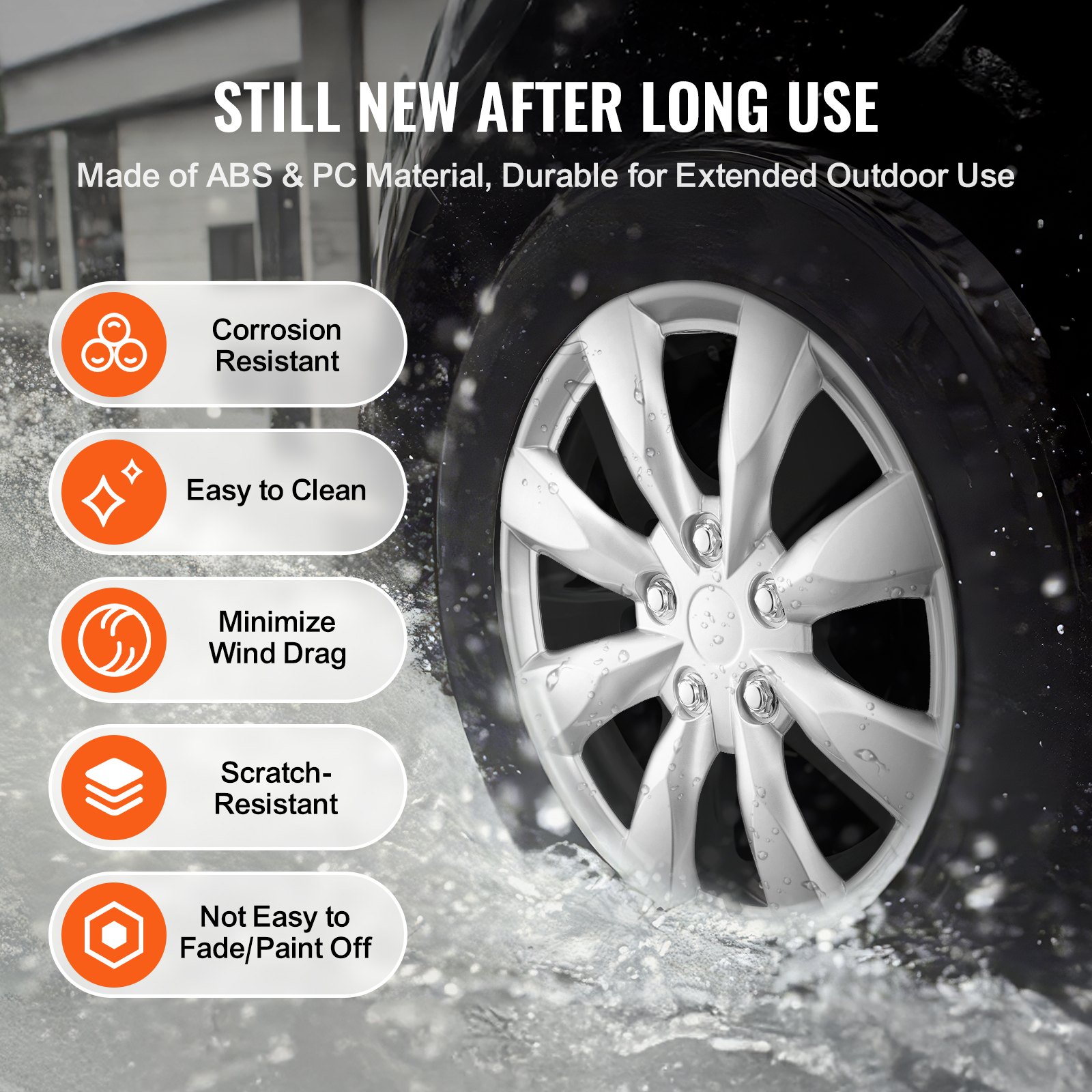 VEVOR Tapacubos para Llantas de Rueda Resistente y Duradero Resistente a los Arañazos con Orificio para Boquilla de Válvula y Broche, ABS y PC, Apto para Uso en Todo Tipo de Clima, φ 440 x 60 mm