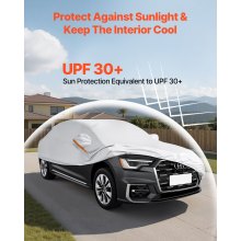 VEVOR Funda Integral para Sedán Europeo de Tamaño Completo, Protección contra el Sol, la Lluvia y el Viento, con Cremallera en la Puerta y Forro de Algodón, Color Plateado, 5150 x 2450 x 1150 mm