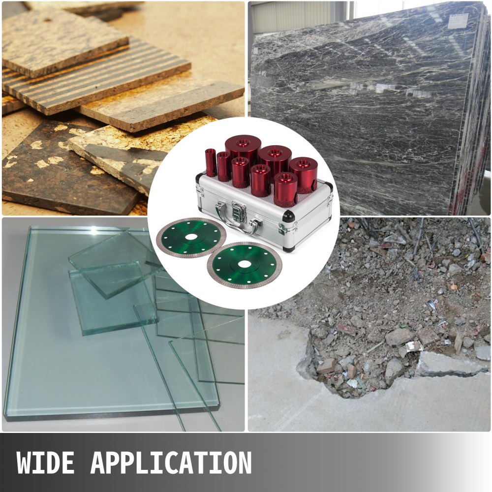 VEVOR Juego de Sierra Perforadora de Diamante, Brocas para Taladro de 20/25/32/35/40/50/60/68 mm y Rosca M14, Brocas 10 Piezas, Brocas para Material Duro, con Guía de Agujero para Sierra