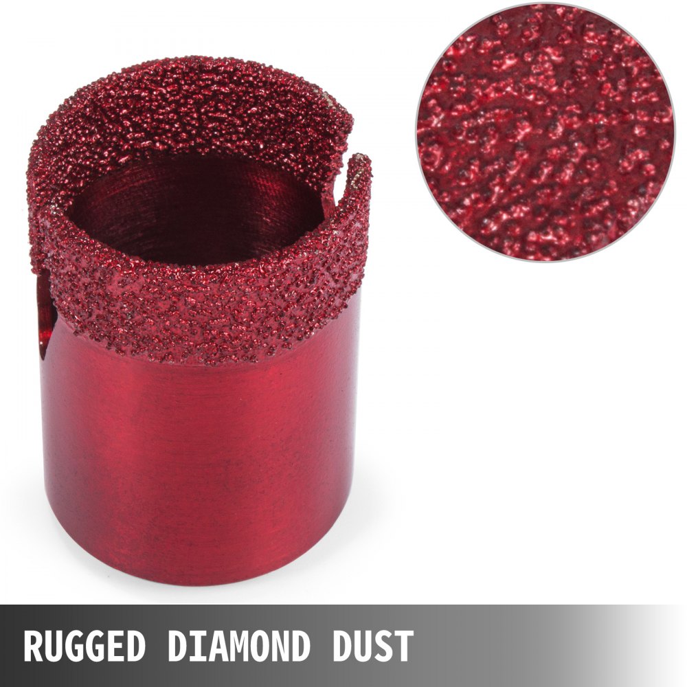 VEVOR Diamond Hole Saw 20, 25, 32, 35, 40, 50, 68 mm, Tile Drill Bit Hole Saw M14 Thread, Diamond Drill Bit 1.4 mm Thick, 125 mm Diameter, Glass Drill Bit with 6 Drill Bits and 2 Blades, Foil Sealer