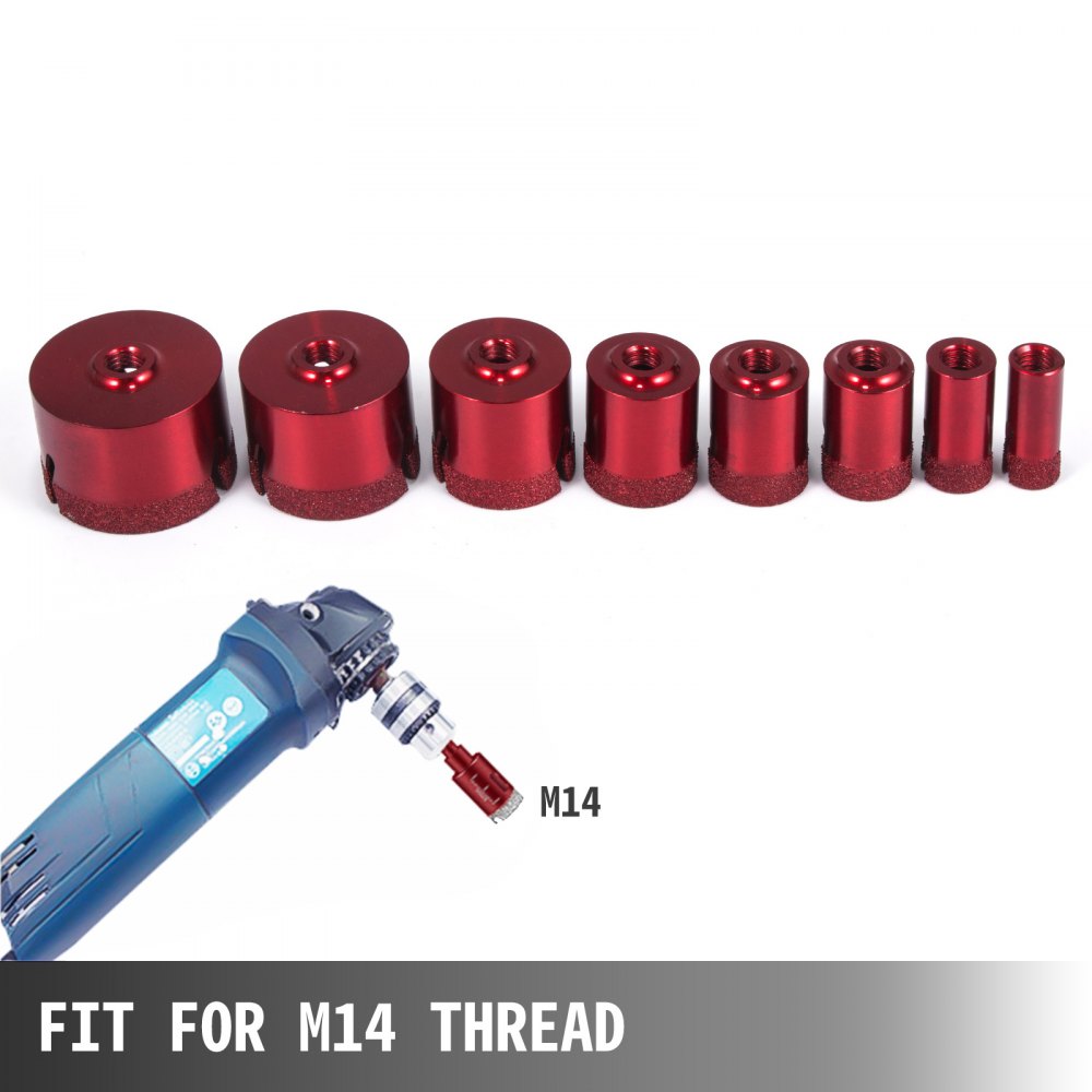 VEVOR Diamond Hole Saw 20, 25, 32, 35, 40, 50, 68 mm, Tile Drill Bit Hole Saw M14 Thread, Diamond Drill Bit 1.4 mm Thick, 125 mm Diameter, Glass Drill Bit with 6 Drill Bits and 2 Blades, Foil Sealer