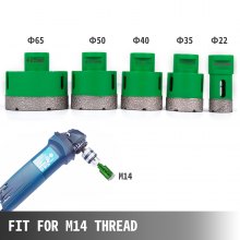 VEVOR Juego de sierra perforadora de diamante de 5 Piezas, Brocas de Diamante, Diámetros de 0,87 / 1,4 / 1,6 / 2 / 2,5 ", Brocas para Taladrar, Guías de Agujeros para Sierra, para Material Duro