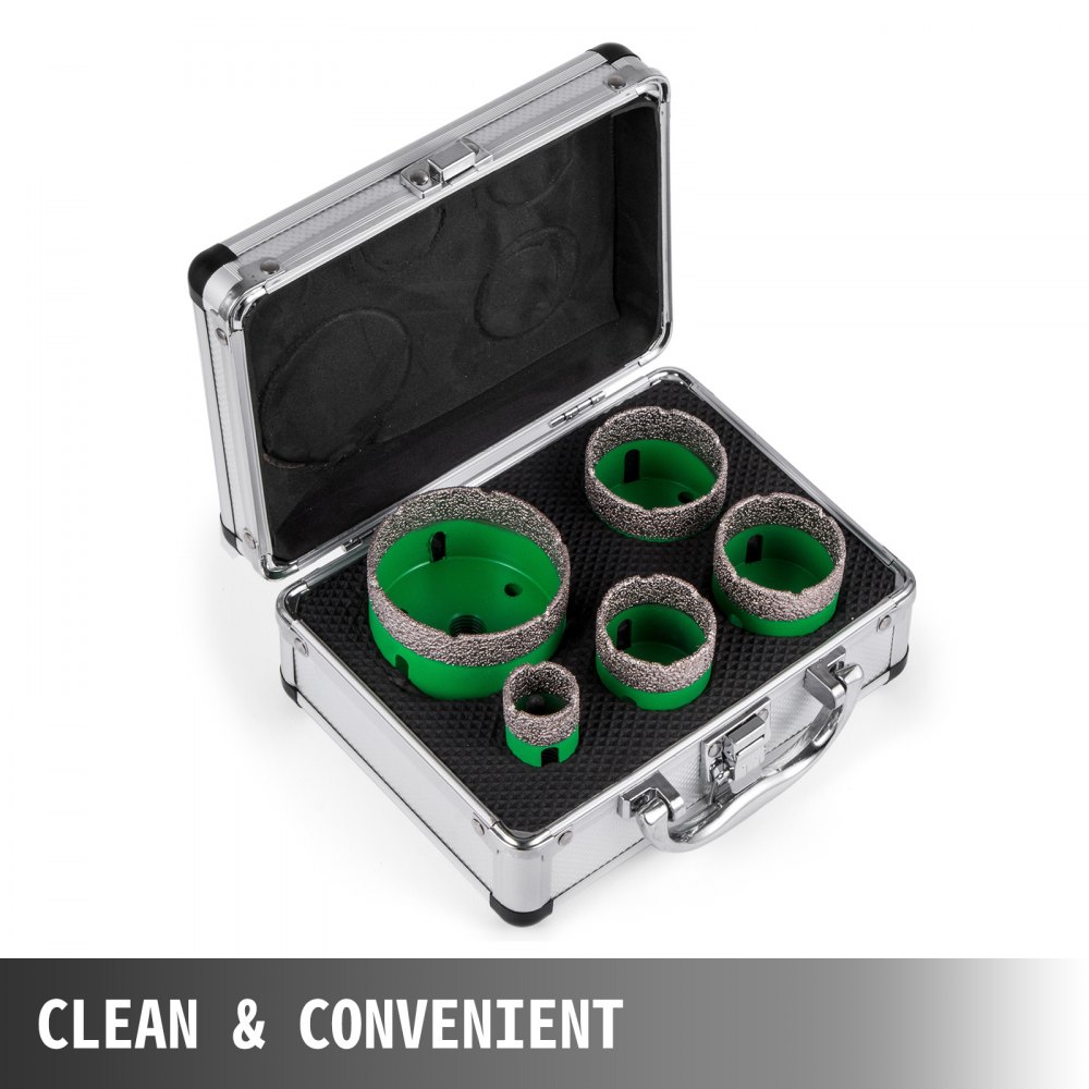 VEVOR Juego de Sierra Perforadora de Diamante de 5 Piezas, Uso para Material Duro, Brocas de Diamante, Diámetros de 1/1,6/1,8/2/2,7" y Rosca M14, Brocas para Taladrar, con 1 Caja Fina Compacta