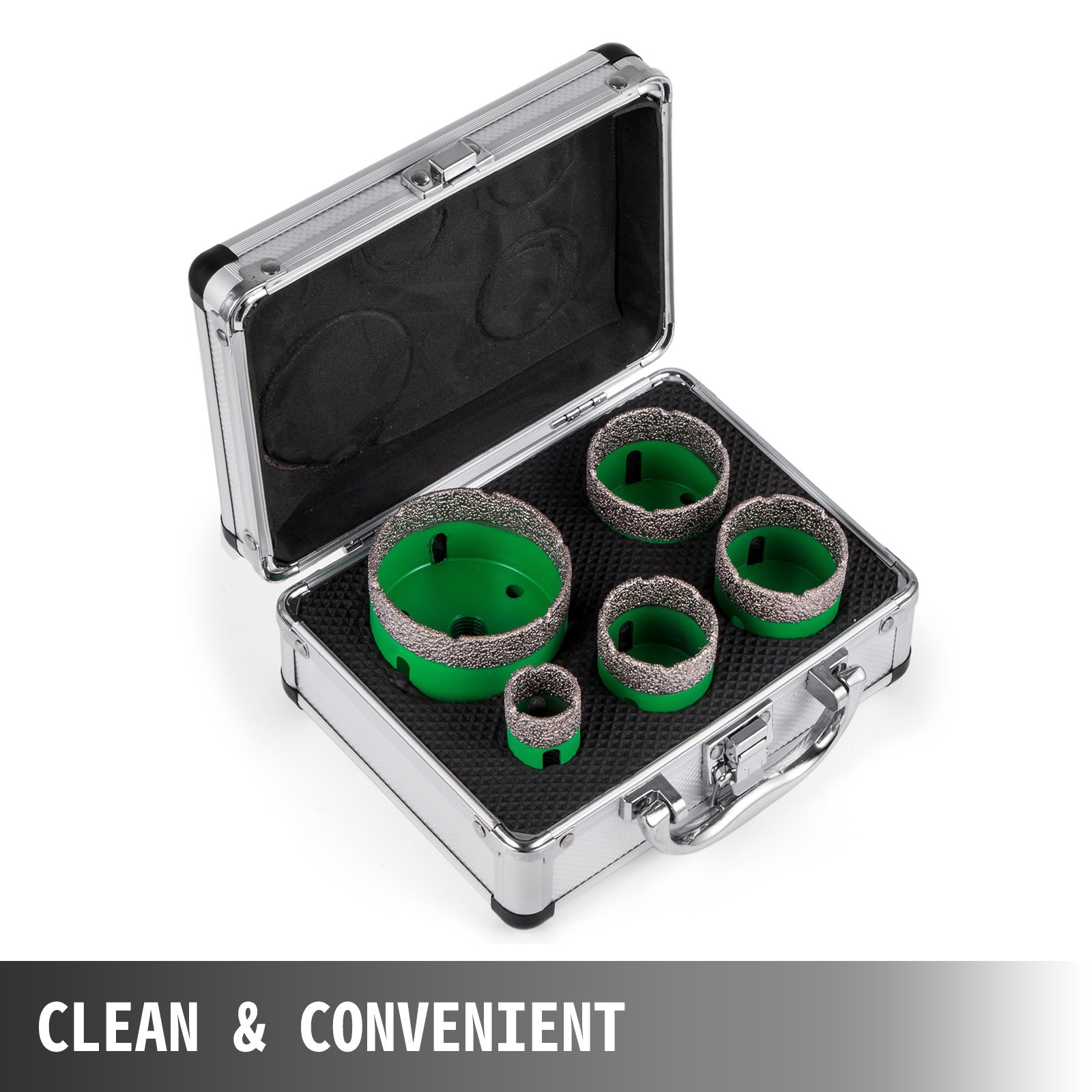 VEVOR Juego de Sierra Perforadora de Diamante de 5 Piezas, Uso para Material Duro, Brocas de Diamante, Diámetros de 1/1,6/1,8/2/2,7" y Rosca M14, Brocas para Taladrar, con 1 Caja Fina Compacta