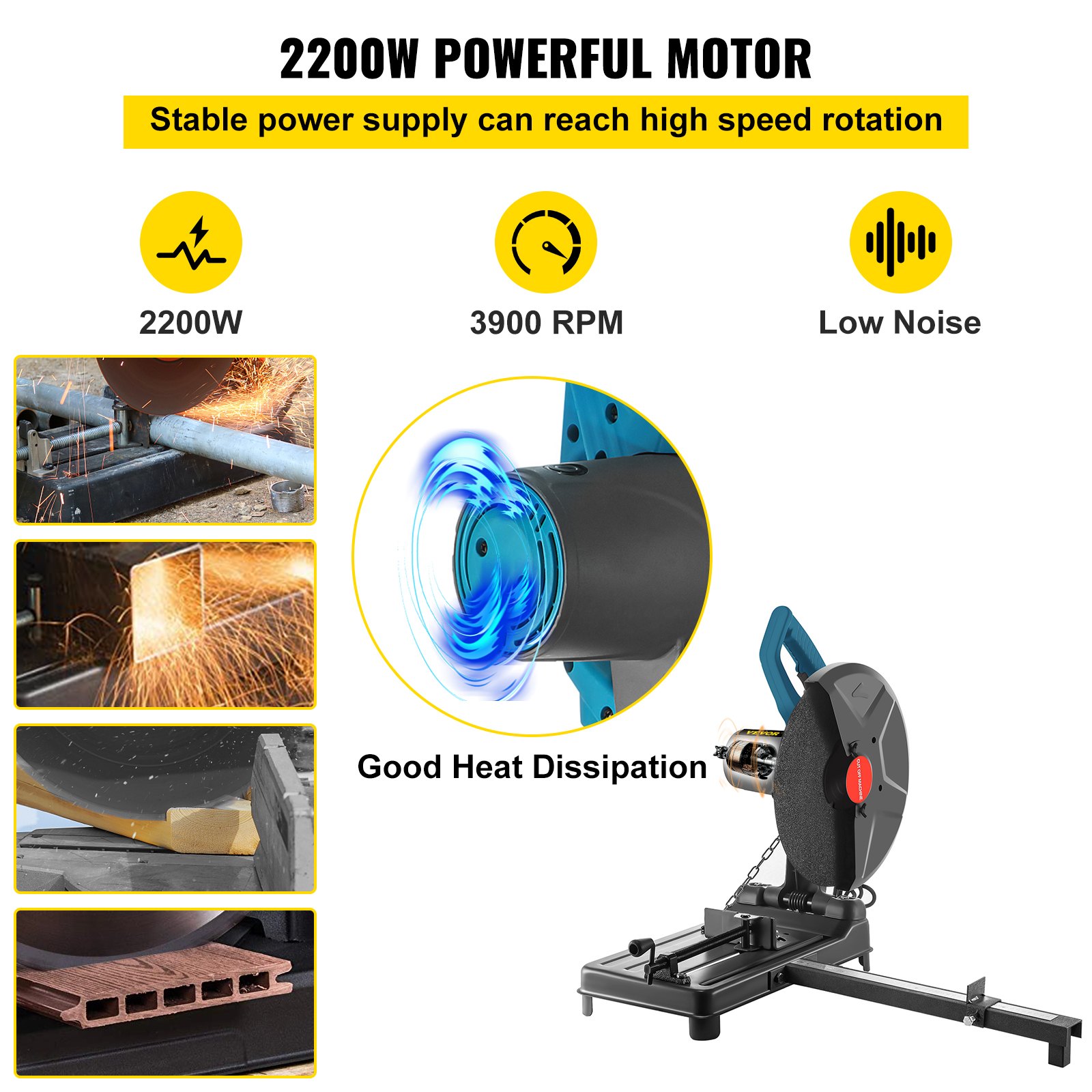 VEVOR Tronzadora de Metal, 2200 W Sierra Tronzadora Metal, 3900RPM Tronzadora de Corte Rápido, 0-45° Disco para Tronzadora Metal 355 mm, Tronzadora de Disco J1G-ZB-355C-1 para Cortar Acero Metales