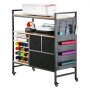 VEVOR Craft Trolley Serving Cart with Tabletop, Compatible with Cricut Machines, Rolling Craft Storage Cart with 20 Vinyl Roll Holders & 3 Drawers, Craft Organizer Black