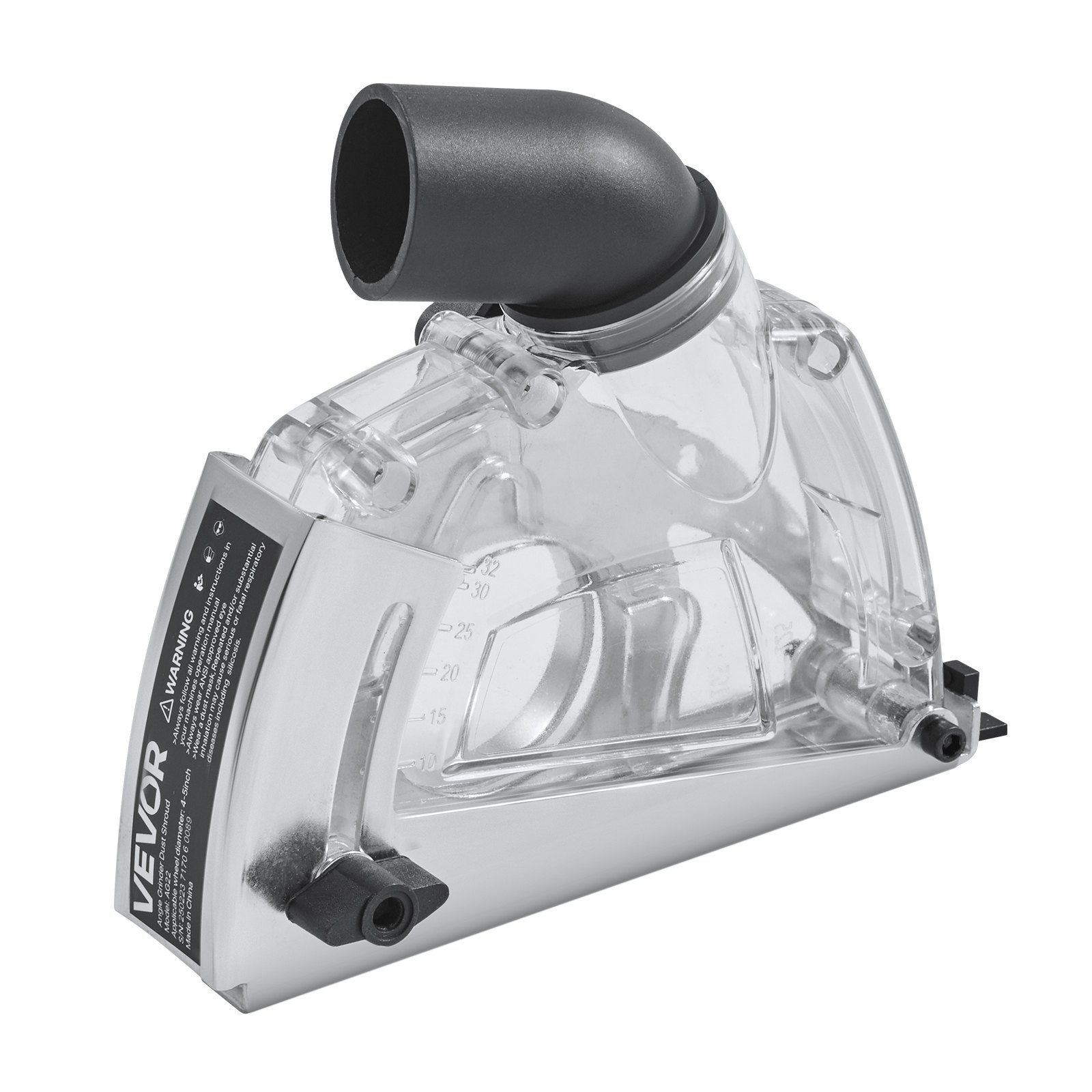 VEVOR Protector Antipolvo de Corte para Amoladoras Angulares, Universal de 10-12,7 cm con 6 Arandelas de Sujeción, Profundidad de Corte Ajustable, Conexión a Aspiradora, 190 x 78 x 165 mm, Plata