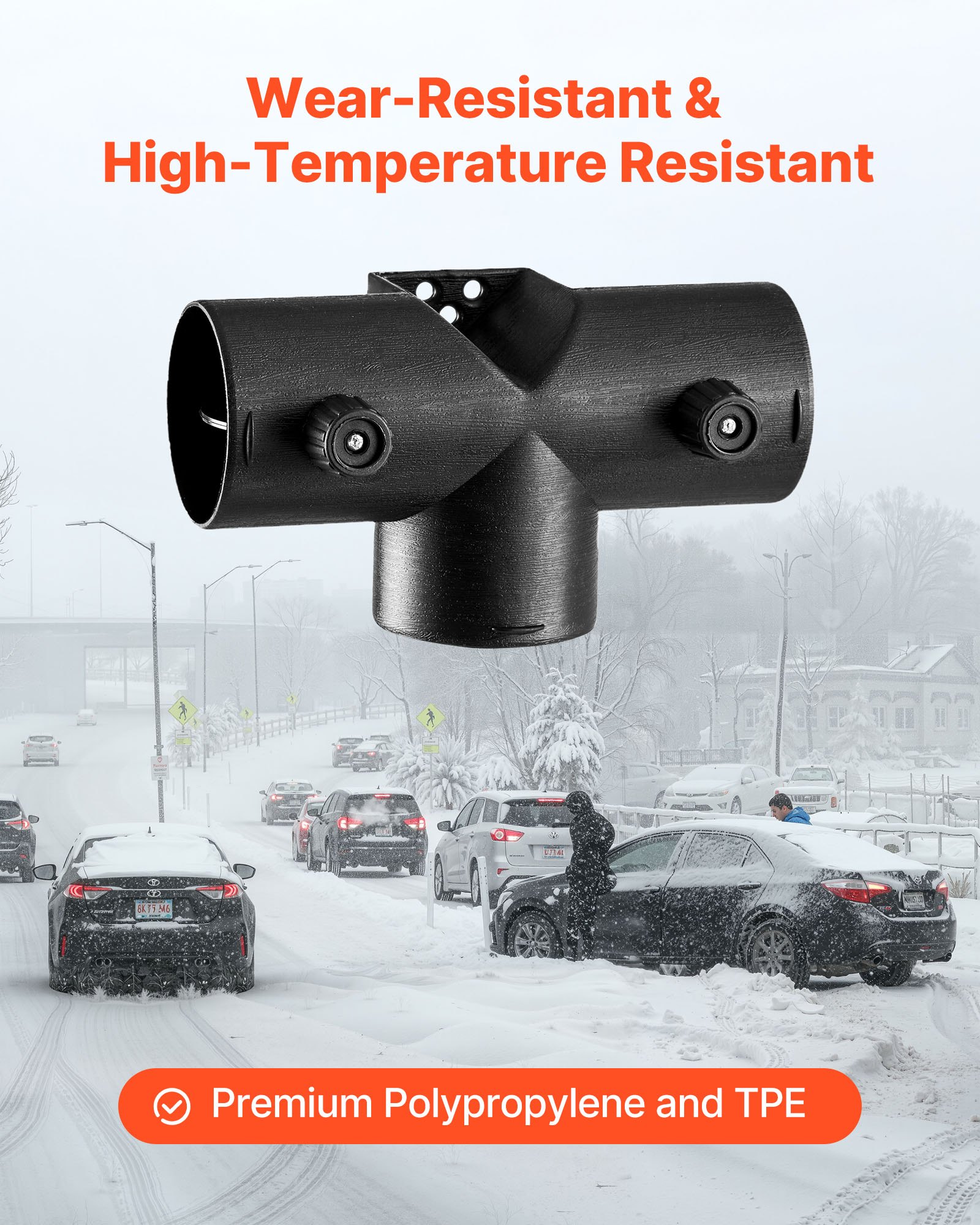 VEVOR Conector para Calentador Diésel de 3 Vías en Forma de T con 2 Válvulas Giratorias de 90°, Accesorios de Conexión para Calentadores Diésel de 2 kW, Polipropileno con TPE, 162 x 90 x 85 mm