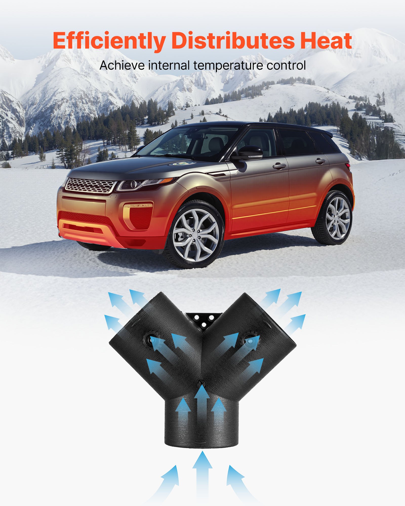 VEVOR Diesel Heater Connector, 75mm Diesel Heater Duct Connector Accessories, 3-Way Y Branch Diesels Heaters Air Vent Duct with 2 90° Rotatable Valves, Black Joint Connectors for 2KW 5KW 8KW Heaters