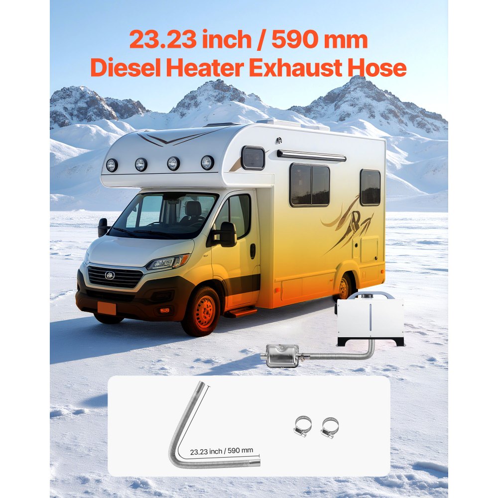 VEVOR Tubo de Escape para Calentador de Estacionamiento Flexible, con 2 Abrazaderas, Acero Inoxidable, con Sección Transversal de Φ 25 mm, para Calentadores Diésel de 2/5/8 kW, Φ 25 x 590 mm