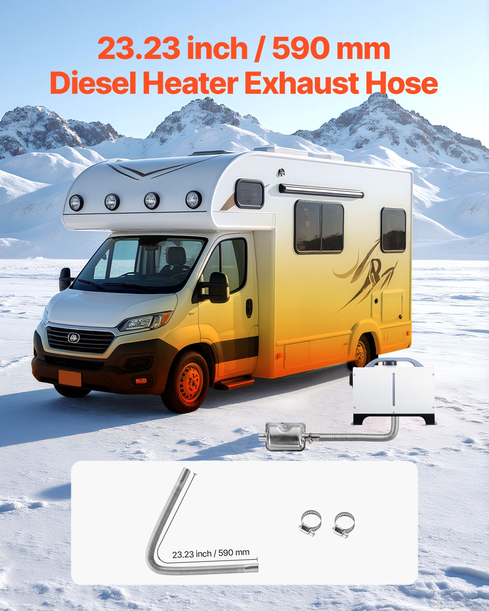 VEVOR Tubo de Escape para Calentador de Estacionamiento Flexible, con 2 Abrazaderas, Acero Inoxidable, con Sección Transversal de Φ 25 mm, para Calentadores Diésel de 2/5/8 kW, Φ 25 x 590 mm