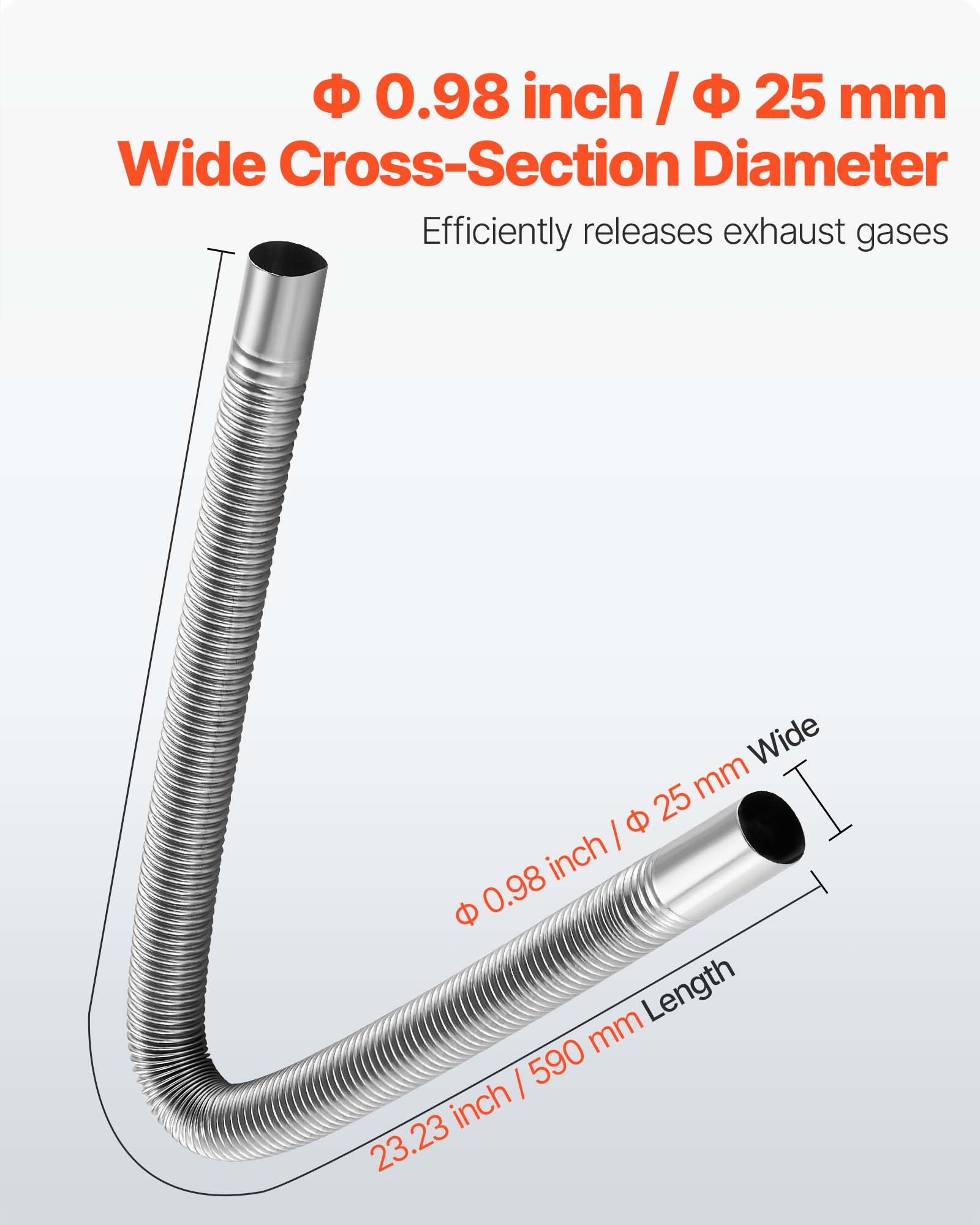 VEVOR Tubo de Escape para Calentador de Estacionamiento Flexible, con 2 Abrazaderas, Acero Inoxidable, con Sección Transversal de Φ 25 mm, para Calentadores Diésel de 2/5/8 kW, Φ 25 x 590 mm