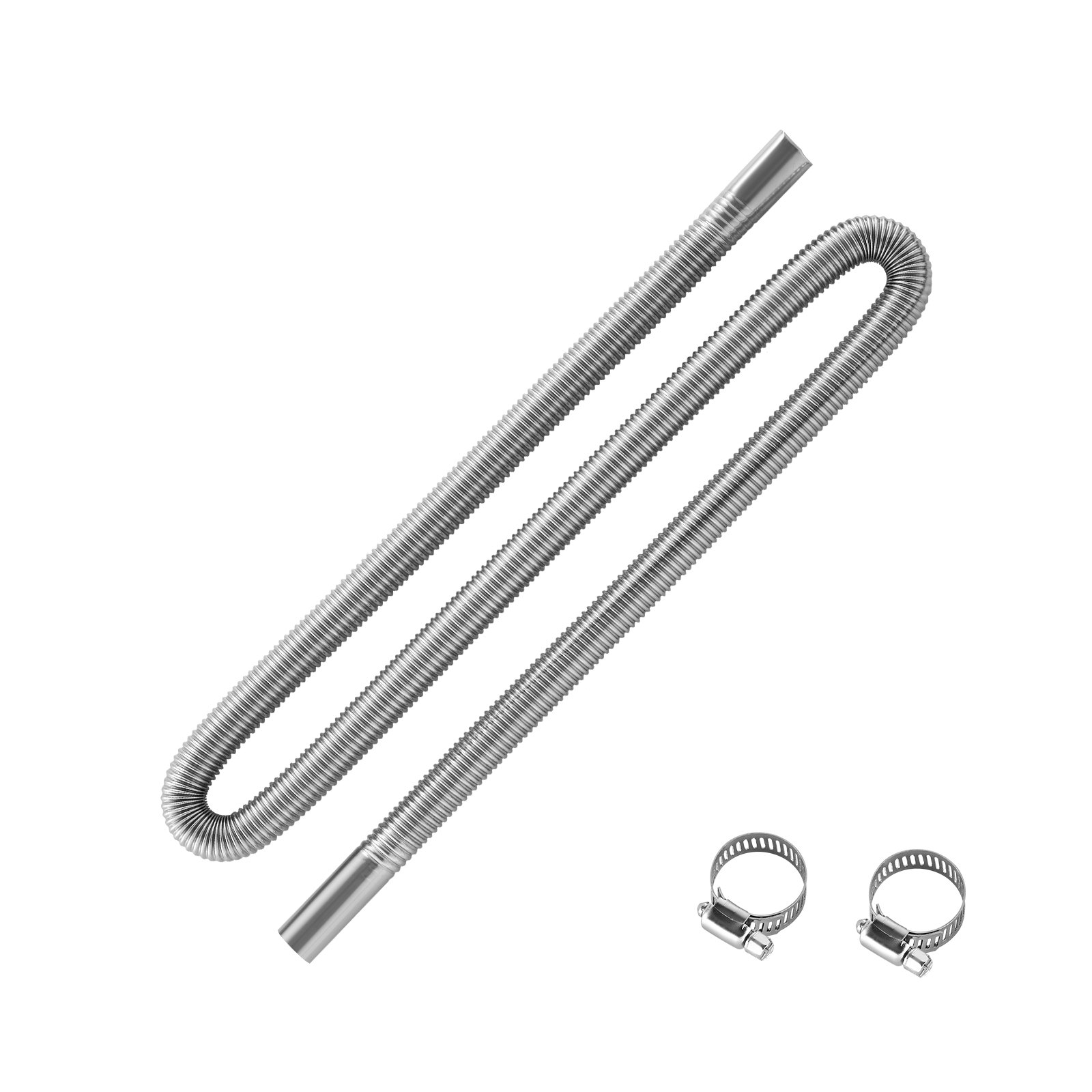VEVOR Tubo de Escape para Calentador de Estacionamiento, Manguera de Escape para Calentador Diésel 2/5/8 kW de Coche con 2 Abrazaderas, Acero Inoxidable, con Sección Transversal, Φ 25 x 1490 mm