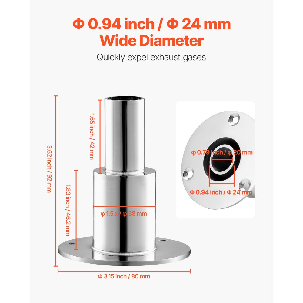 VEVOR Kit de Escape Recto para Pasacascos, con Pernos, Tuercas y Junta para Calentadores Diésel y de Estacionamiento, Acero Inoxidable 316, 80 x 92 mm, para Vehículos, Embarcaciones y Camiones