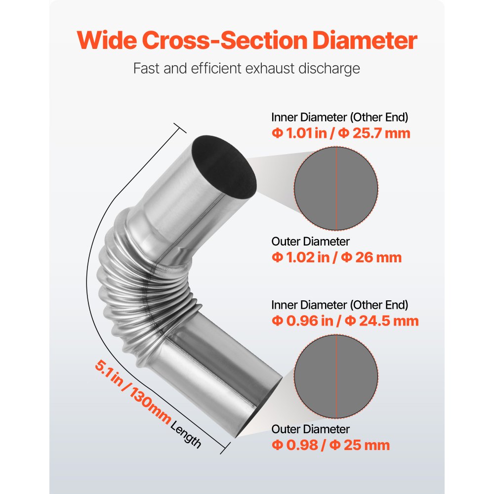 VEVOR Exhaust Pipe Tube Elbow Connector, 25mm Diesel Heater Exhaust Elbow, Stainless Steel Windproof Cap Gas Water Heater 4 Clamps for 2KW 5KW 8KW Diesel Heater, Diesel Heaters Exhausts Elbows