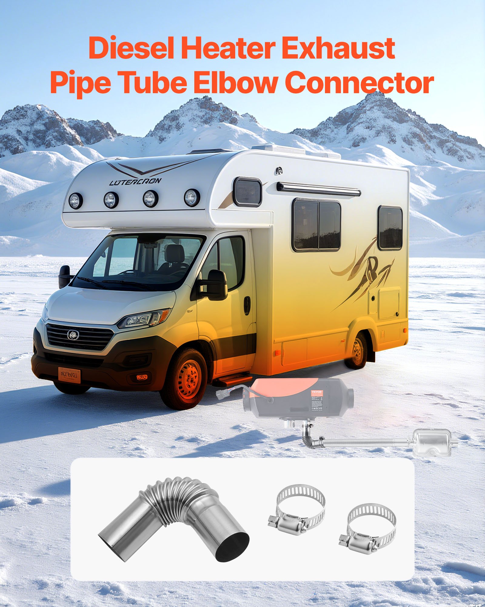 VEVOR Exhaust Pipe Tube Elbow Connector, 25mm Diesel Heater Exhaust Elbow, Stainless Steel Windproof Cap Gas Water Heater 4 Clamps for 2KW 5KW 8KW Diesel Heater, Diesel Heaters Exhausts Elbows