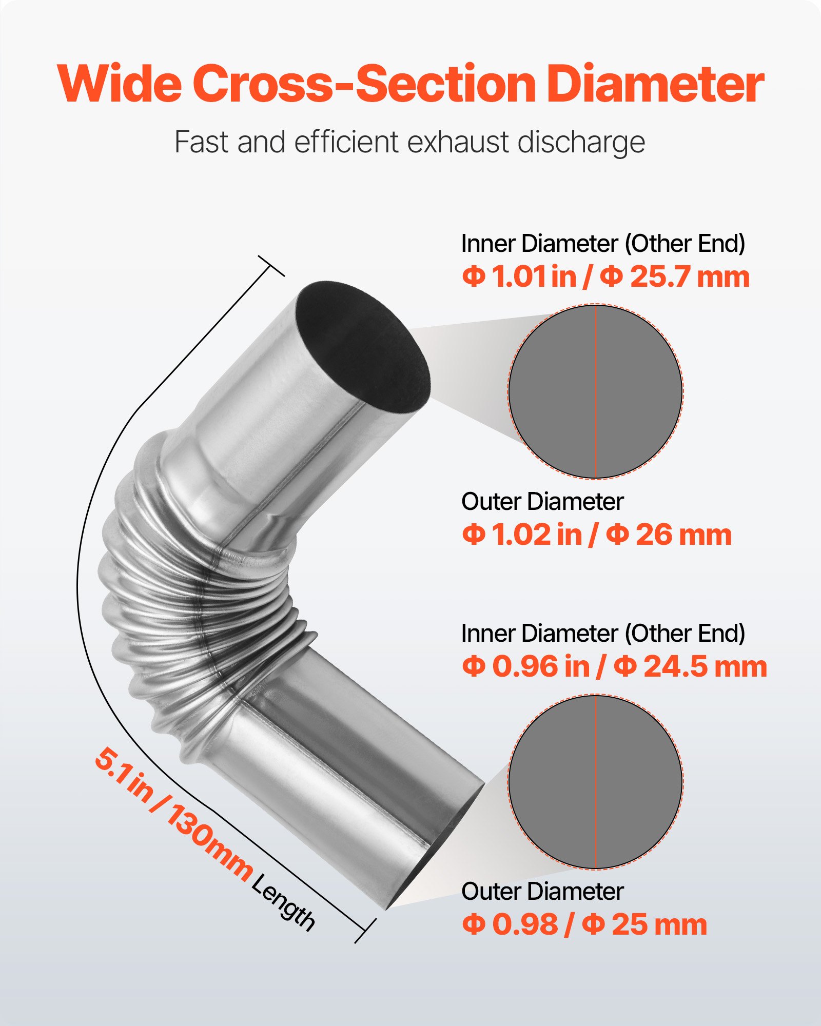 VEVOR Exhaust Pipe Tube Elbow Connector, 25mm Diesel Heater Exhaust Elbow, Stainless Steel Windproof Cap Gas Water Heater 4 Clamps for 2KW 5KW 8KW Diesel Heater, Diesel Heaters Exhausts Elbows