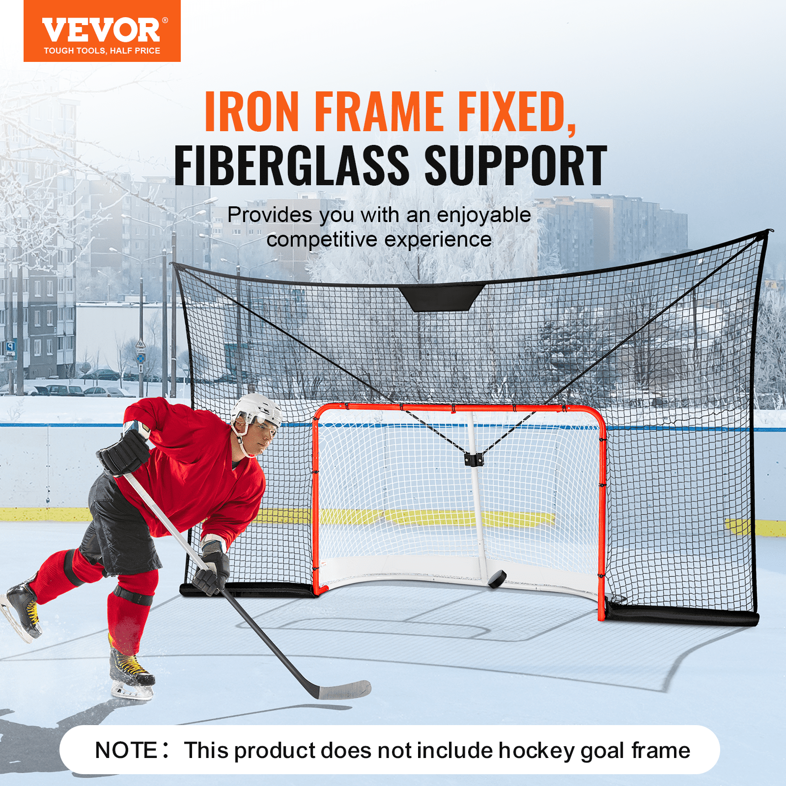 VEVOR Hockey Goal Net, Street Hockey Net, 366 x 220 cm Target Net, Hockey Training, Portable Indoor/Outdoor Hockey Goal Net, Black/Red/White (Goal Frame Not Included)