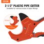 VEVOR Cortador de tubos de PVC con carraca diámetro exterior 0-2-1/2" herramienta de corte de tubos de alta resistencia con cuchilla SK5 de repuesto para mangueras de PVC, CPVC, PP-R, PEX, PE y caucho