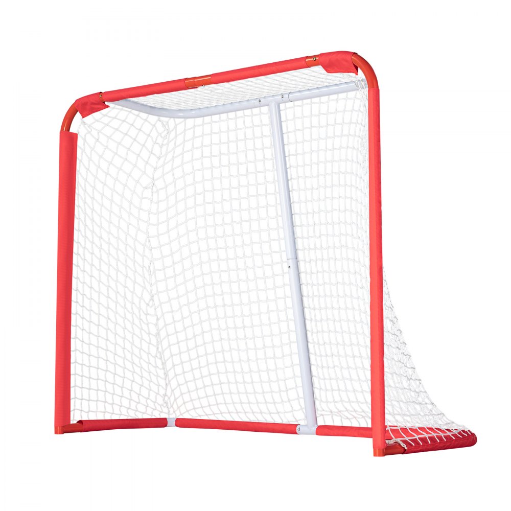 VEVOR Red de Hockey Callejero 137x112 cm Portería de Hockey Tubo de Acero para Interiores y Exteriores Juego de Entrenamiento de Hockey Portátil y Ligero Fácil Montaje para Jóvenes, Blanco/Rojo