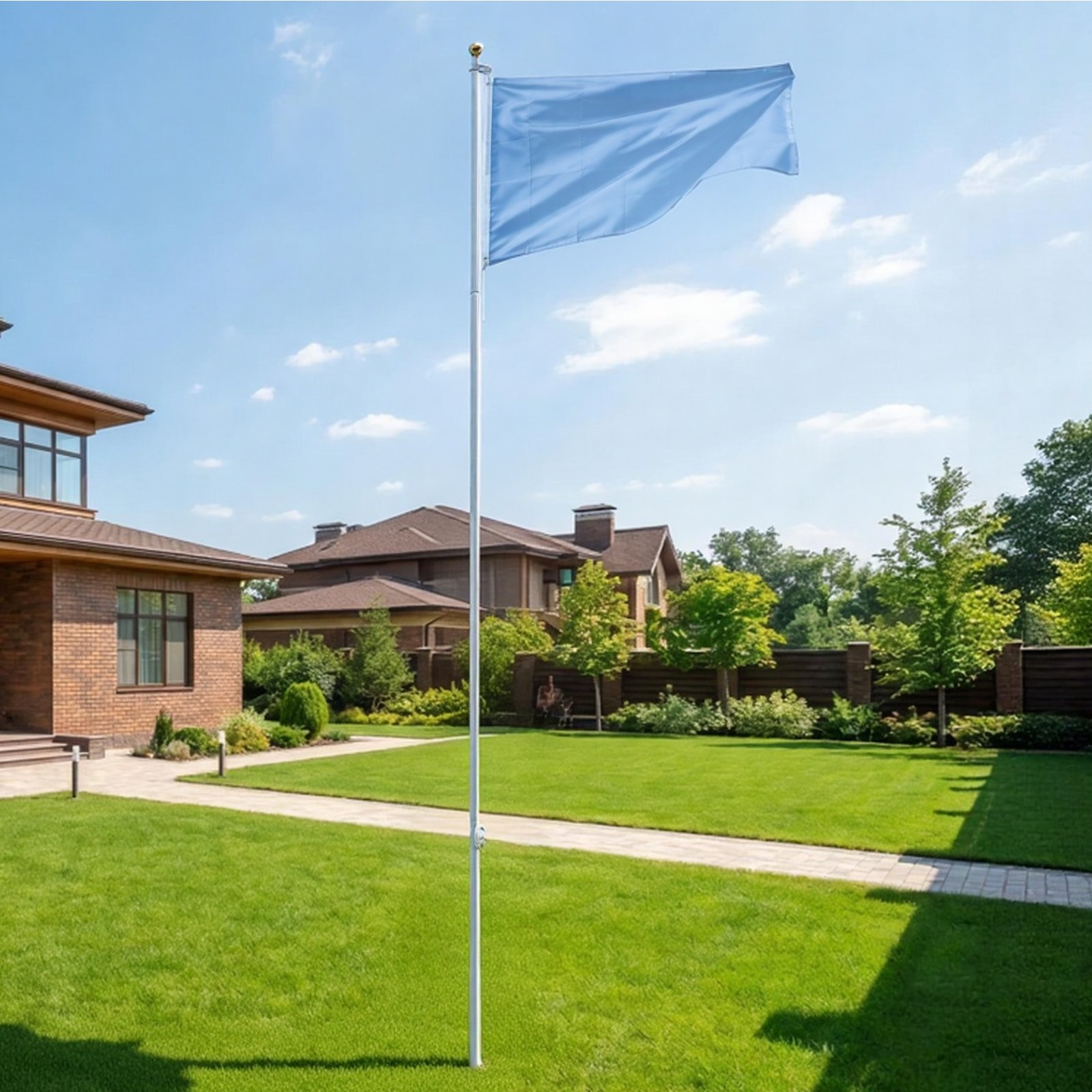 VEVOR Mástil de Bandera para Exterior 6,09 m, Asta para Bandera de Aluminio Modular, Metal Reforzado Base de Fijación, Kit Completo de Instalación, para Fiesta Eventos Actividades, Color Plateado