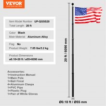 VEVOR Kit de Mástil Telescópico de Bandera 609cm de Aluminio Resistente, Negro