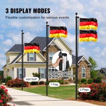 VEVOR Kit de Mástil Desmontable 609cm de Aluminio con Bandera de Alemán, Negro