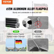 VEVOR Kit de Mástil Telescópico 730cm de Aluminio con Bandera de Alemán, Negro