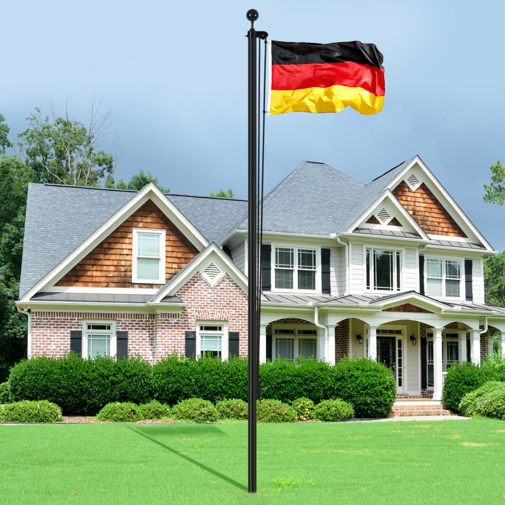 VEVOR Kit de mástil de bandera desmontable de 25 pies, kit de mástil de bandera de aleación de aluminio resistente en el suelo para exteriores, mástil de bandera de 3 modos de visualización con accesorios profesionales, bandera alemana, negro