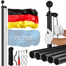 VEVOR Kit de Mástil Desmontable 755cm de Aluminio con Bandera de Alemán, Negro