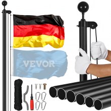 VEVOR Kit de Mástil Desmontable 914cm de Aluminio con Bandera de Alemán, Negro