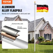 VEVOR Kit de Mástil Desmontable 609cm de Aluminio con Bandera de Alemán, Plata