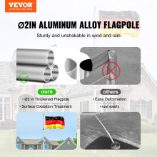 VEVOR Kit de Mástil Telescópico 730cm de Aluminio con Bandera de Alemán, Plata