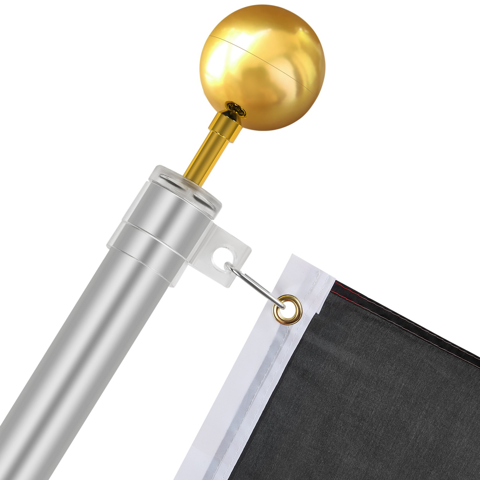 VEVOR Kit de mástil de bandera telescópico de 25 pies, kit de mástil de bandera de aleación de aluminio resistente en el suelo para exteriores, mástil de bandera de 3 modos de visualización con accesorios profesionales, bandera alemana, plata