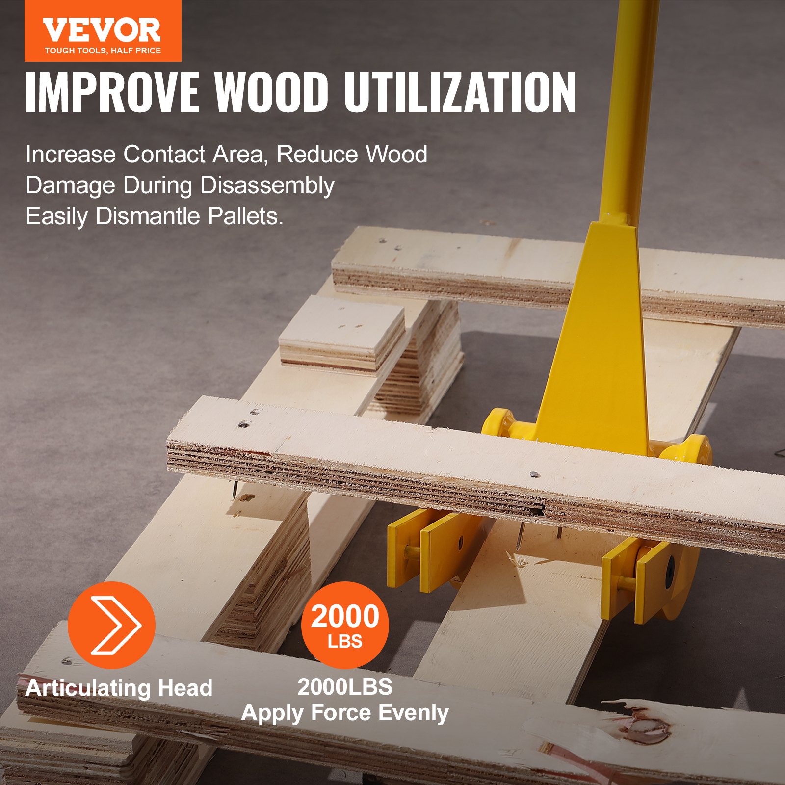 VEVOR Pallet Buster 114.3cm Slat Lifter 907kg Load Capacity Pry Bars Q235 Carbon Steel Demolition & Lever Bar incl. Gloves Pallet Buster Universal Design