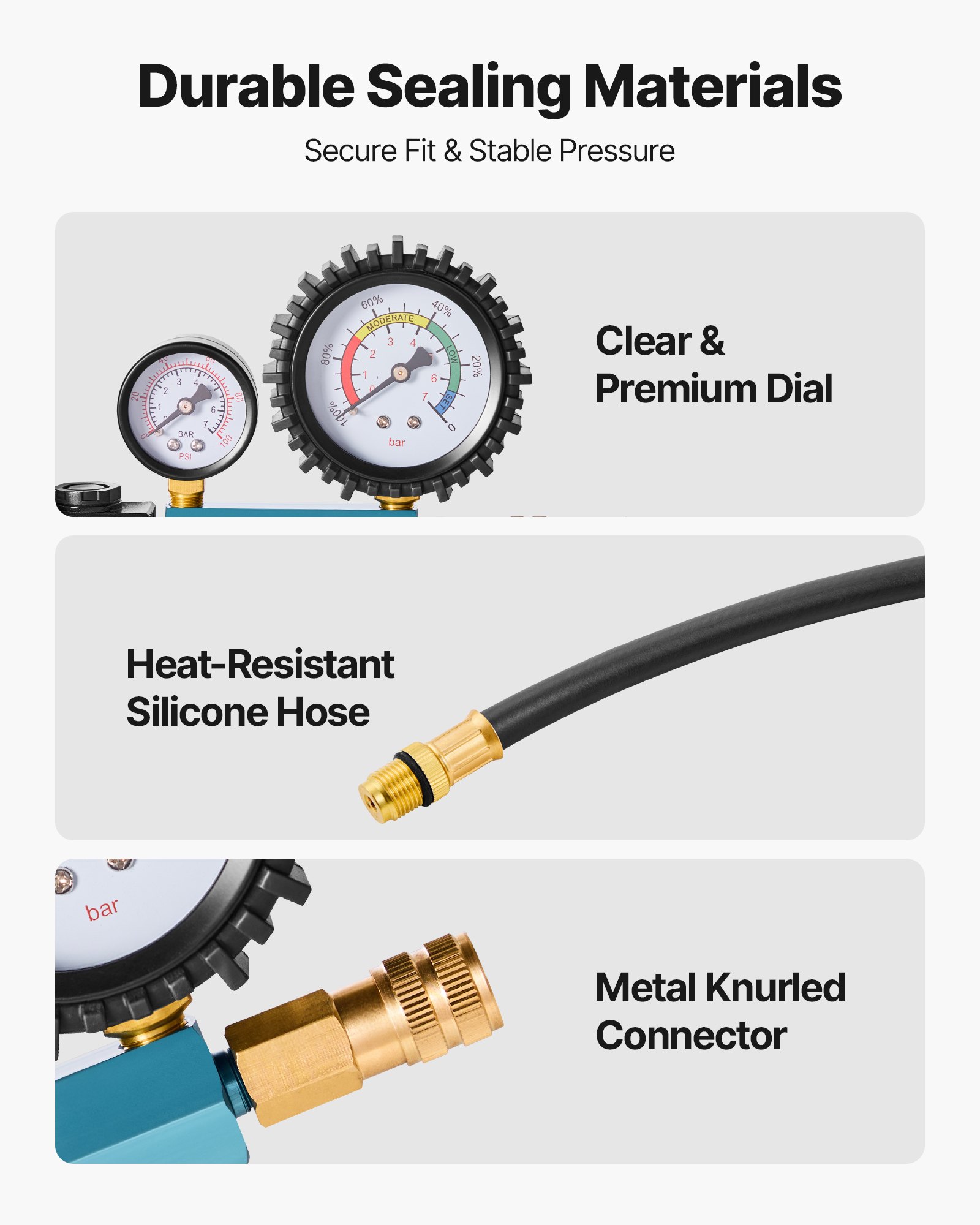 VEVOR Kit de Prueba de Compresión de Cilindros de Motor, Manómetro de Presión de 0-700 PSI y Manómetro de Fugas de 0-100 PSI, Comprobador de Fugas de Cilindros con 4 Adaptadores para Automóviles
