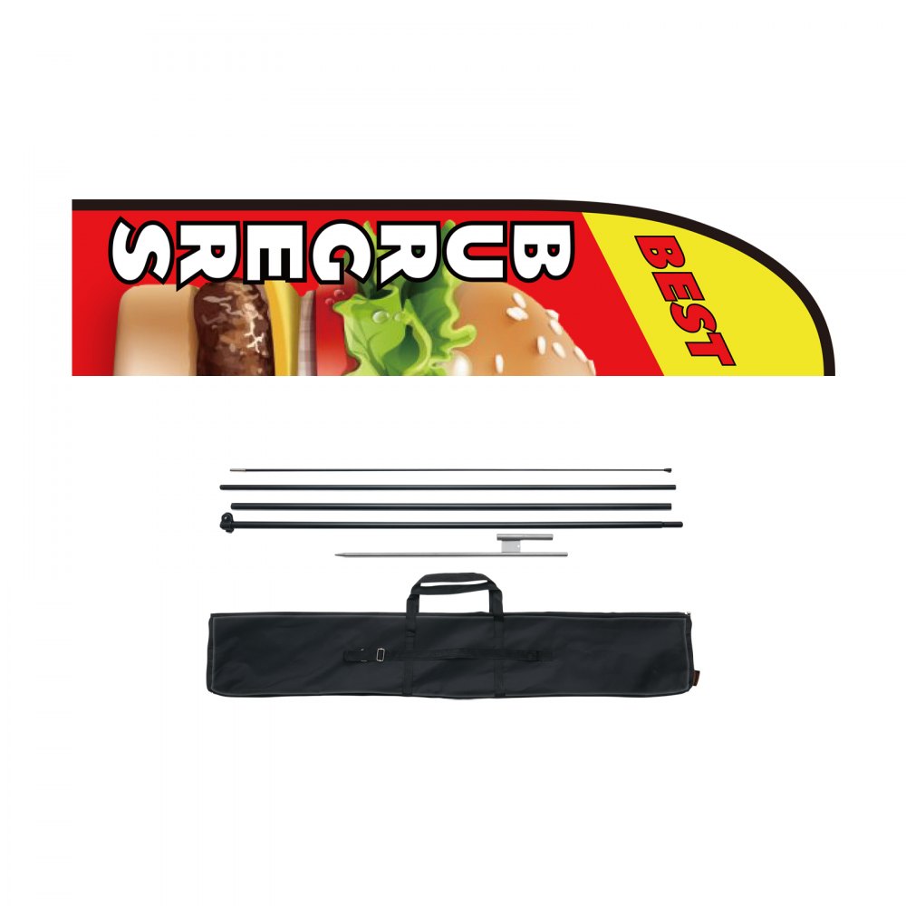 VEVOR - Bandera publicitaria de plumas para restaurante de hamburguesas con kit de mástil, banderas publicitarias para exteriores de negocios, incluye 1 bandera tipo pancarta, 1 mástil, 1 estaca para el suelo, bandera Swooper para negocios de 16,3 pies
