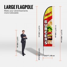 VEVOR Juego de Mástil de 4,5 m y Bandera para Publicidad Comercial, BURGERS