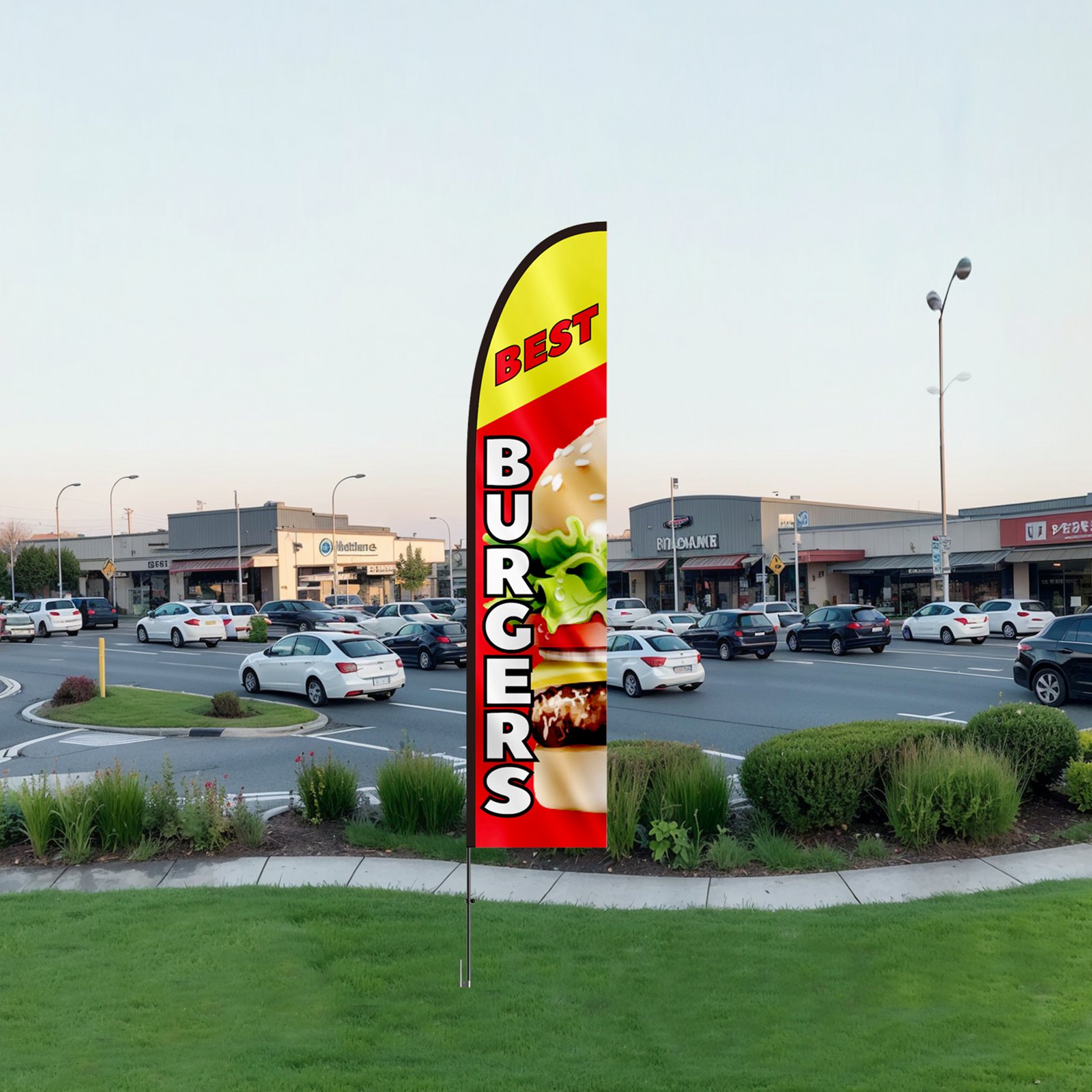VEVOR - Bandera publicitaria de plumas para restaurante de hamburguesas con kit de mástil, banderas publicitarias para exteriores de negocios, incluye 1 bandera tipo pancarta, 1 mástil, 1 estaca para el suelo, bandera Swooper para negocios de 16,3 pies