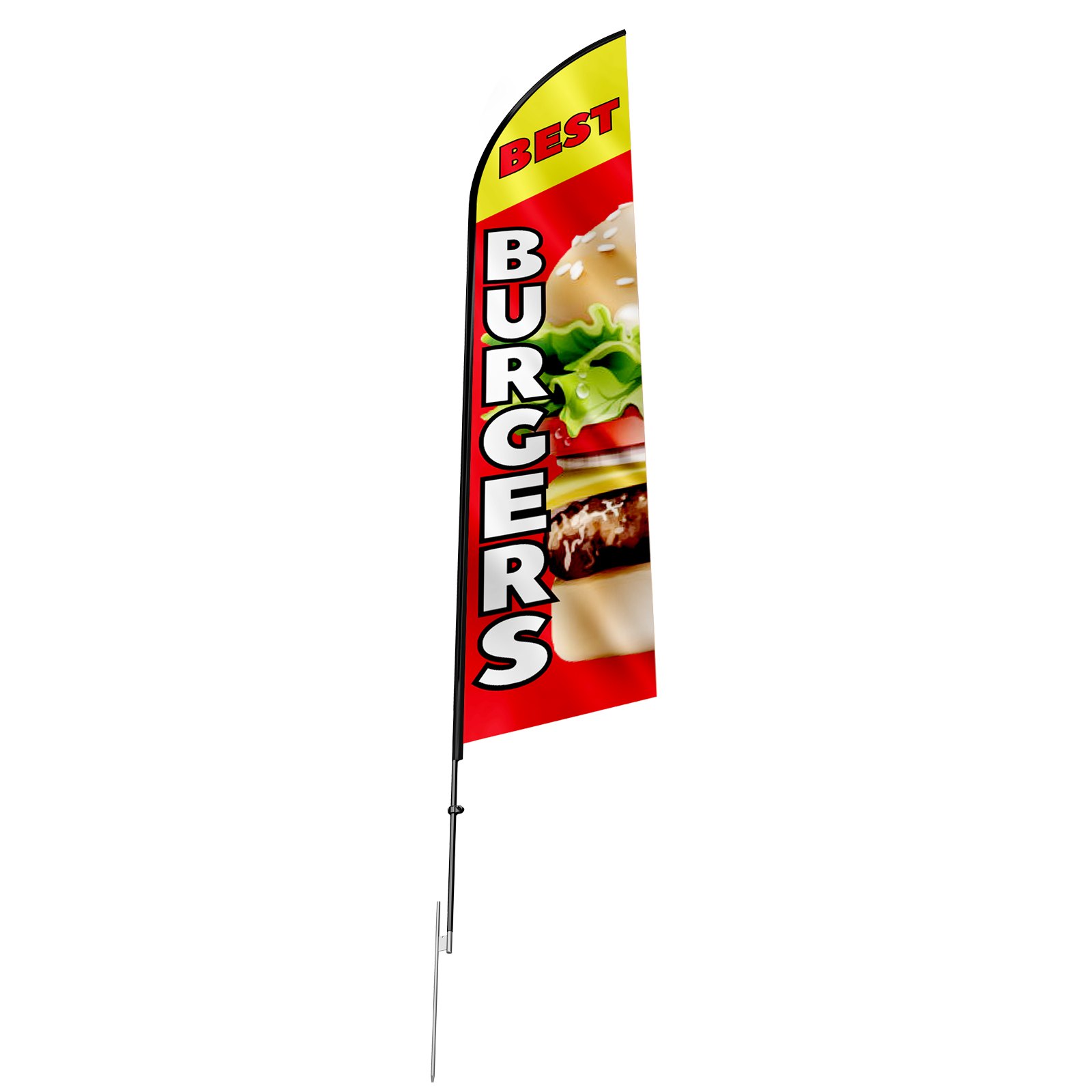 VEVOR - Bandera publicitaria de plumas para restaurante de hamburguesas con kit de mástil, banderas publicitarias para exteriores de negocios, incluye 1 bandera tipo pancarta, 1 mástil, 1 estaca para el suelo, bandera Swooper para negocios de 16,3 pies