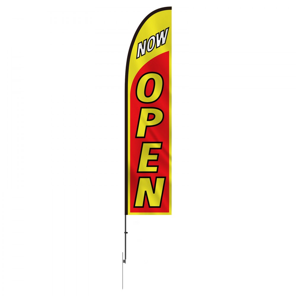 VEVOR Open Flag with Mast Set, Advertising Flag for Businesses Outdoors, Advertising Feather Flag Set, incl. 1 Banner Flag, 1 Mast, 1 Ground Pole, Open Signs Swooper Flag for Businesses, 5 m