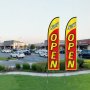 VEVOR Open Sign Flags with Mast Set, Advertising Flags for Businesses Outdoors, Advertising Feather Flag Set, incl. 2 Banner Flags, 2 Masts, 2 Ground Stakes, Open Sign Swooper Flags for Businesses 5 m