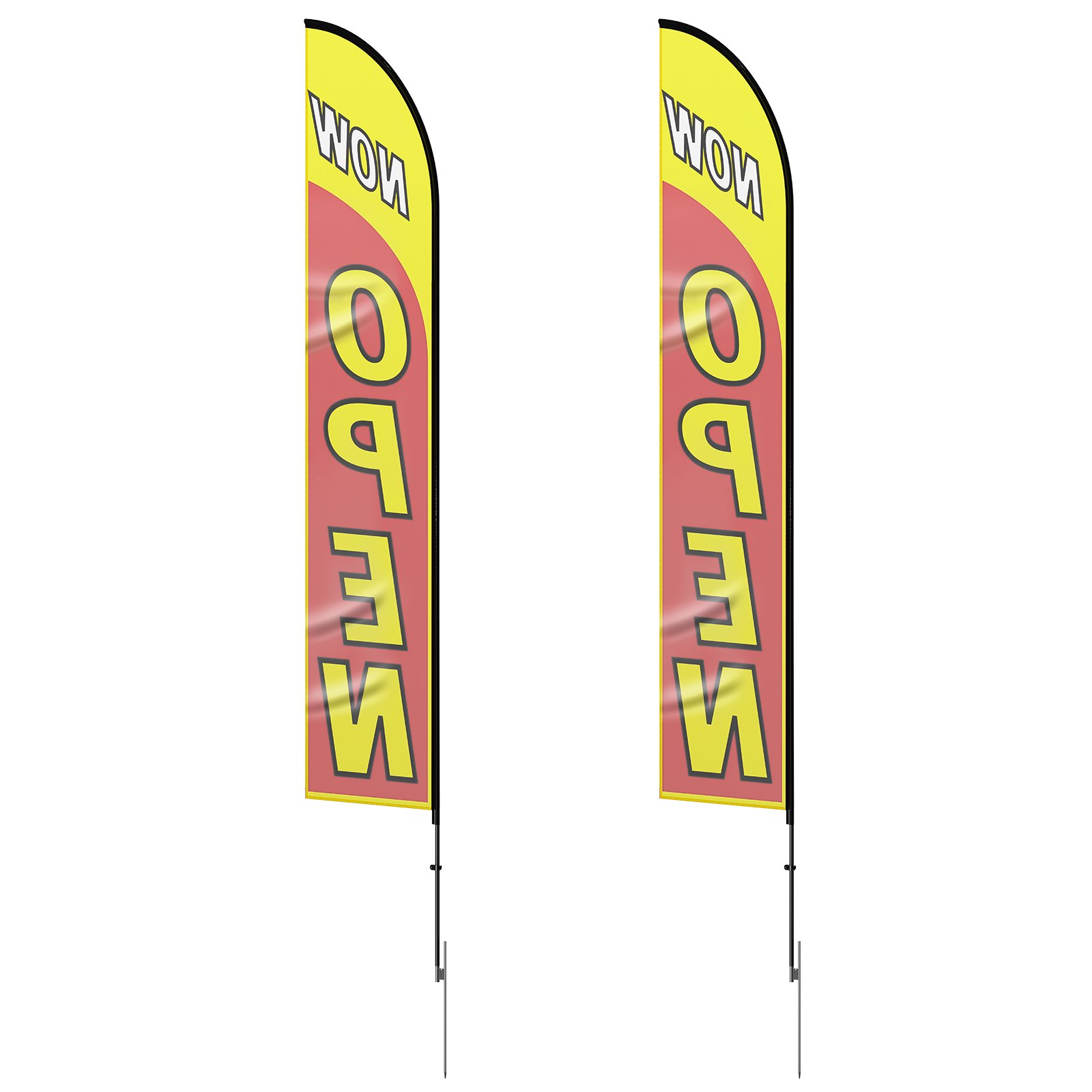 VEVOR Open Sign Flags with Mast Set, Advertising Flags for Businesses Outdoors, Advertising Feather Flag Set, incl. 2 Banner Flags, 2 Masts, 2 Ground Stakes, Open Sign Swooper Flags for Businesses 5 m